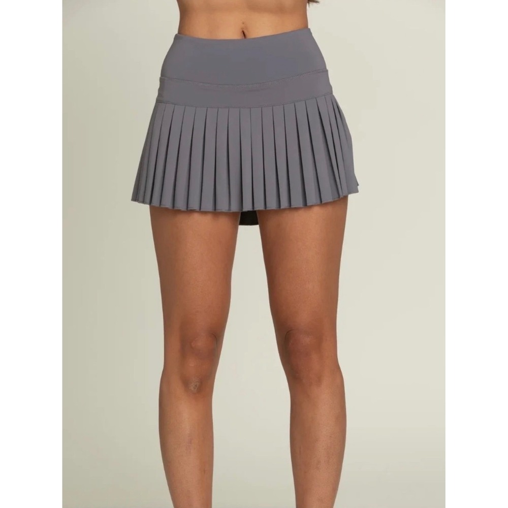 Gold Hinge Pleated Tennis Skirt Slate Gray Mini Sporty Preppy - Small